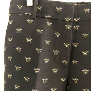 J Crew navy pants with embroidered bees, size 8
